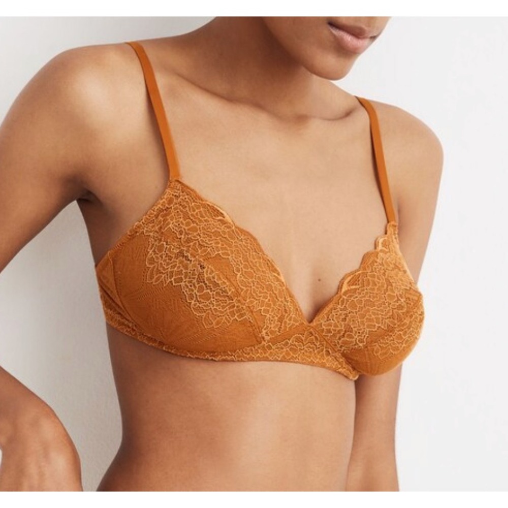 Madewell Camila Lace Bralette Rust Floral Mesh Triangle Bra Small 32A-34B